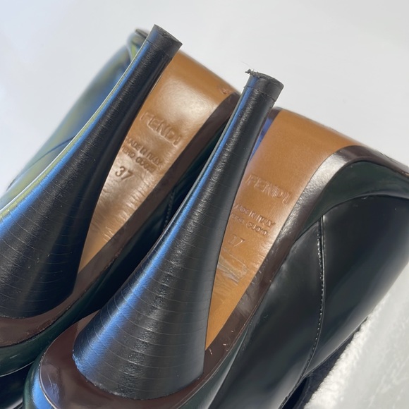 FENDI Black and Navy Leather Textured Ankle Moto Heeled Booties - Picture 7 of 10